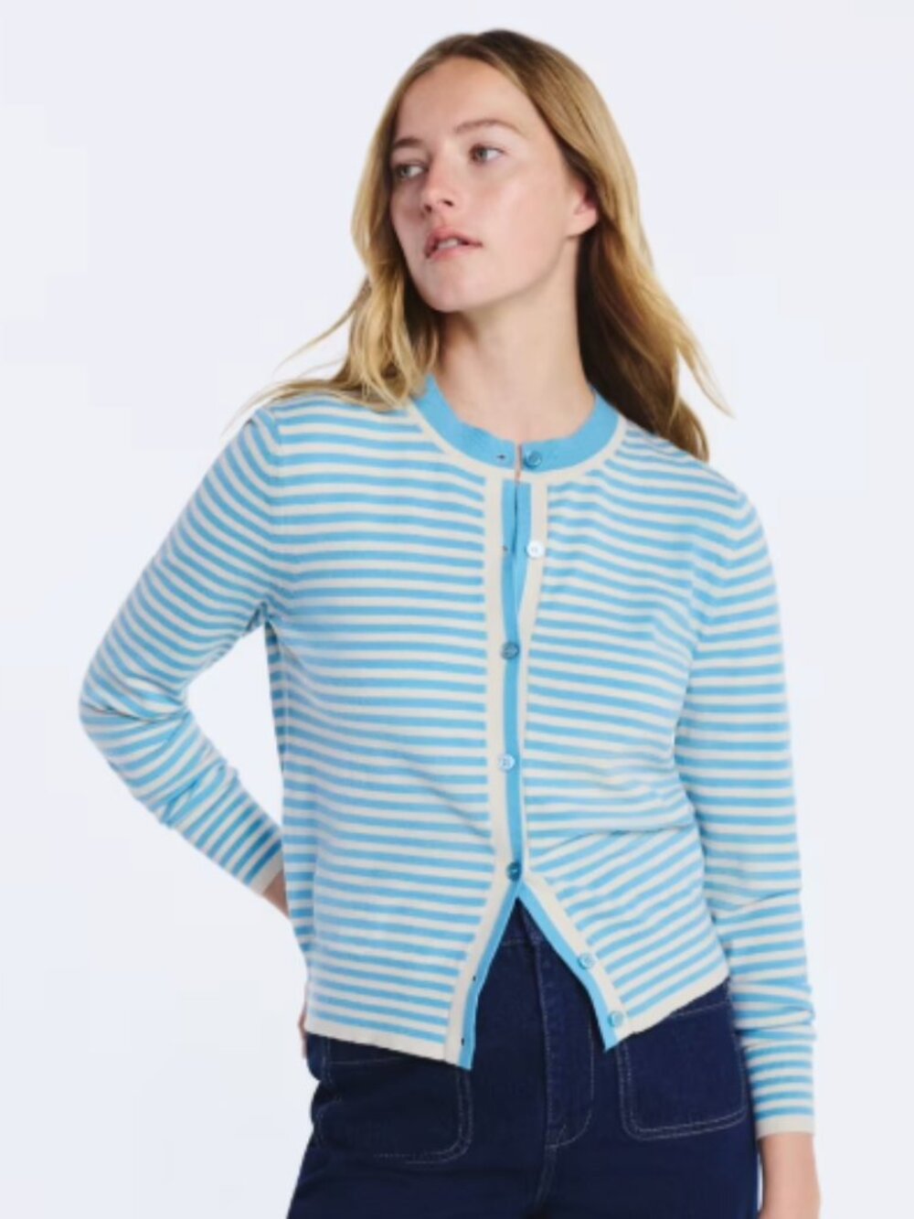 Free Assembly Stripe Classic Cozy Yarn Cardigan Sweater Lightweight XL
